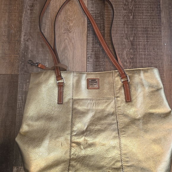 Dooney & Bourke Handbags - Dooney & Bourke Gold Tote Bag with Brown Straps
